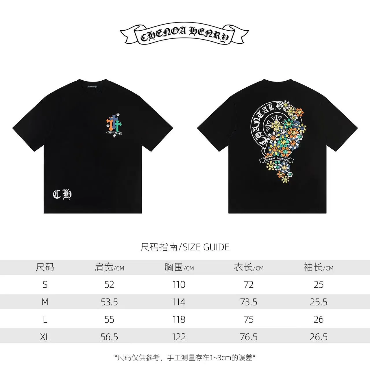 🅿️160 Style: 2025 new Croix Heart short-sleeved T-shirt Material: High version 300g double yarn combed cotton Size: S～XL Color: Black Style number: Z1013